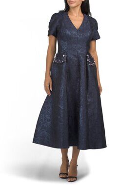 RENE BY RENE RUIZ Short Sleeve Jacquard Embellished Cocktail Dress